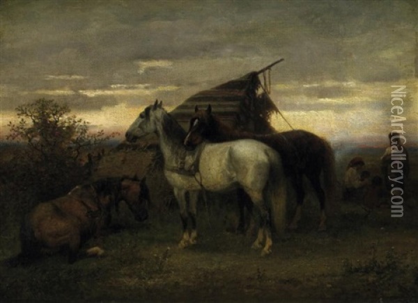 Lagernde Nomadengruppe Im Abendlicht Oil Painting - Heinrich Winter
