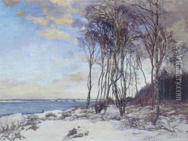 Birke Ved Stranden. Hornbaek Plantage. Frostvejrsaften Oil Painting - Gerhard Lichtenberg Blom
