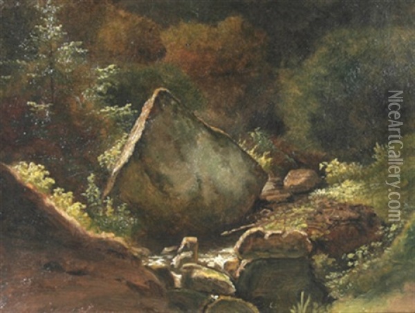 Waldlandschaft Mit Findling Oil Painting - Georg Heinrich Crola
