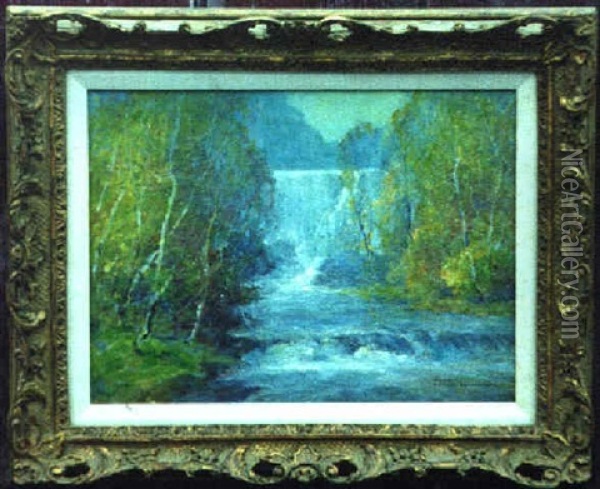 Birches And Waterfall Oil Painting - Ernest Albert