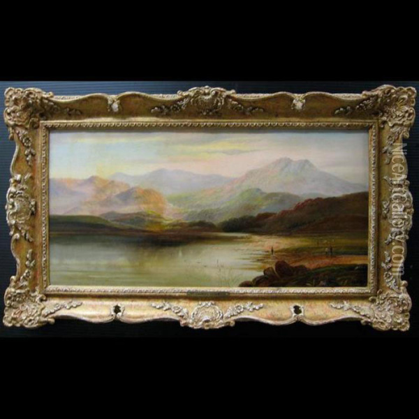 Figures By A Highland Lake Oil Painting - Charles Leslie
