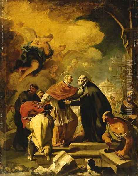 The meeting of Saint Carlo Borromeo and Saint Filippo Neri Oil Painting - Luca Giordano