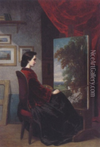 Die Malerin Elisabeth Seeburg Vor Der Staffelei In Ihrem Atelier Oil Painting - Heinrich (Franz-Dreber) Dreber