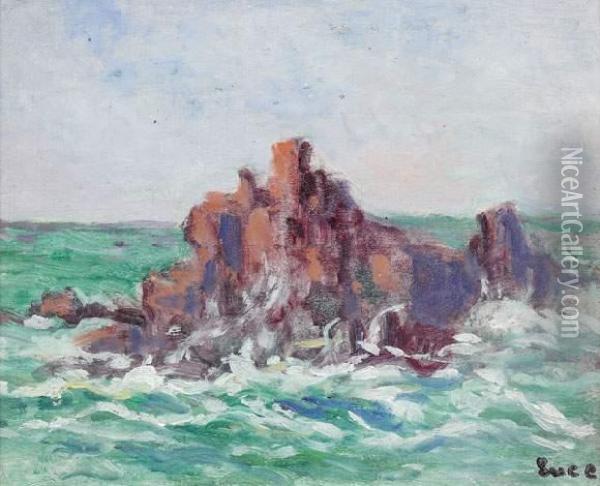 Le Trieux, Rochers Dans La Mer, Circa 1915 Oil Painting - Maximilien Luce