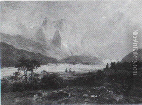 Alpental Mit Karwendelgebirge Oil Painting - Ludwig Gebhardt