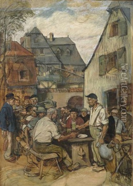 Heckenwirtschaft In Sachsenhausen Oil Painting - Fritz Boehle