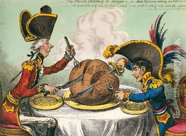 The Plum-Pudding in Danger Oil Painting - James Gillray