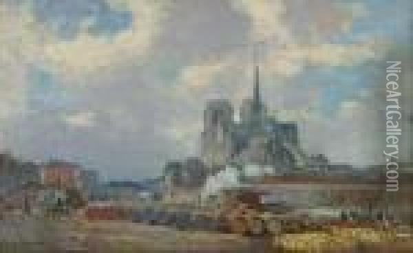 Notre Dame De Paris, Vue Du Quai De La Tournelle. Oil Painting - Albert Lebourg