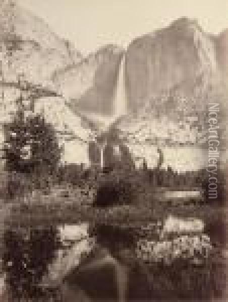 Yosemite Falls Oil Painting - Carleton E. Watkins