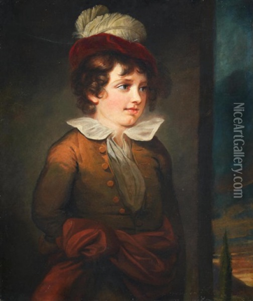 Portrait Of A Boy, Half-length, In A Yellow Coat And Feathered Cap Oil Painting - James (Thomas J.) Northcote