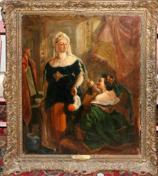 Women In A Dressing Room Oil Painting - Edward William John Hopley