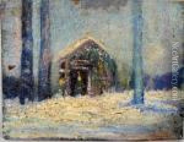 Barn In Winter Oil Painting - Frederick Judd Waugh