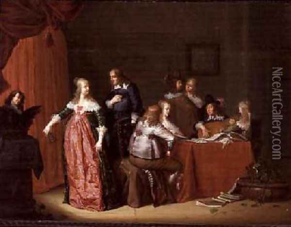 Party in an Interior Oil Painting - (follower of) Merck, Jacob F. van der