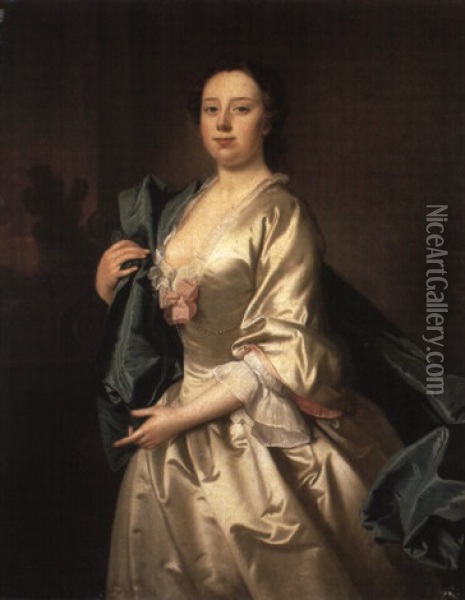 Portrait Of Thomas Popham Of Bagborough, Somerset  & Sarah Popham, Nee Andrews, His Wife Oil Painting - Thomas Hudson