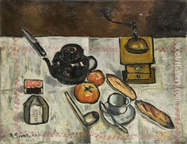 Nature Morte Au Moulin A Cafe Oil Painting - Nathan Grunsweigh
