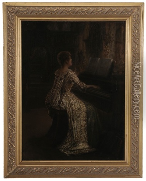 Lady Playing An Organ Oil Painting - Clemens Van Den Broeck