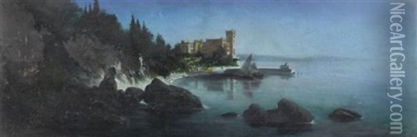 Schloss Am Meer In Triest Oil Painting - Karl Wilhelm Diefenbach