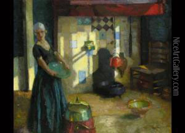 Kucheninterieur Mit Junger Frau Oil Painting - Otto John Herschel