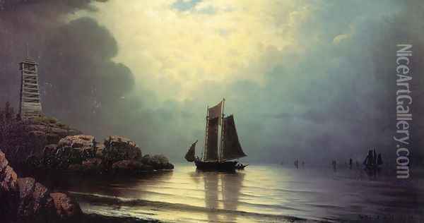 Sailing Vessel off a Rocky Point Oil Painting - William Frederick de Haas