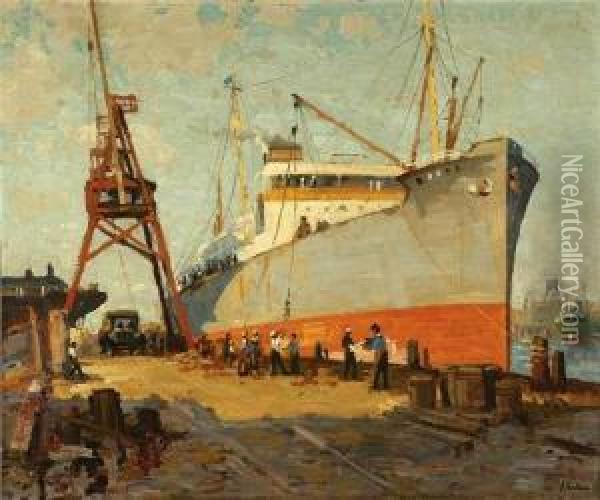 Los Angeles Harbor Oil Painting - Ferdinand Kaufmann