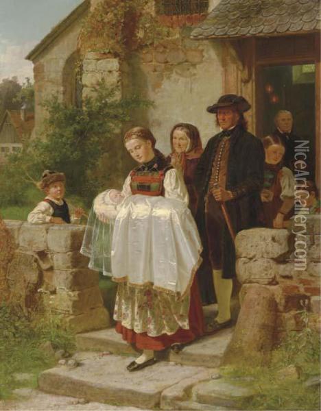 Coming Home From The Christening Oil Painting - Hubert Salentin