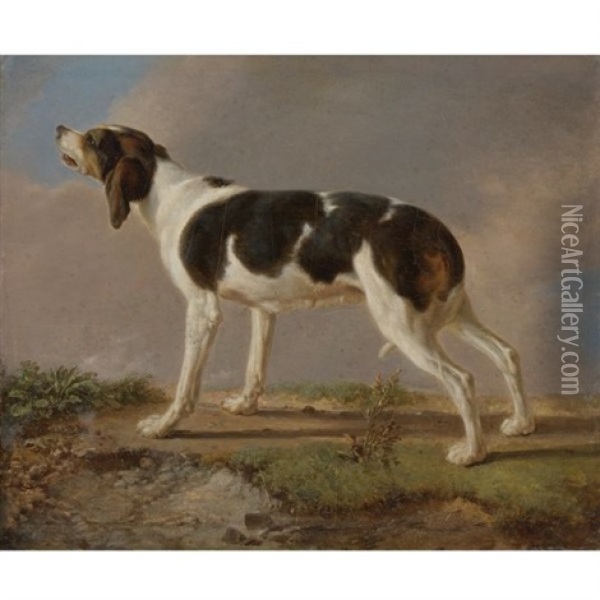 A Hunting Dog Oil Painting - Jacques-Laurent Agasse