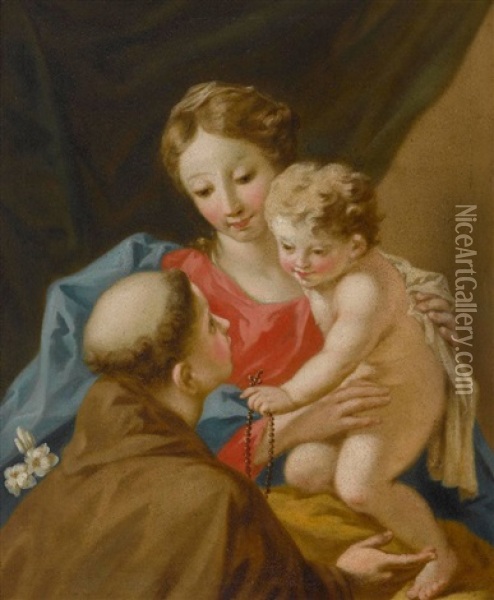 Maria Mit Dem Kind Und Dem Hl Antonius Oil Painting - Giovanni Antonio Pellegrini