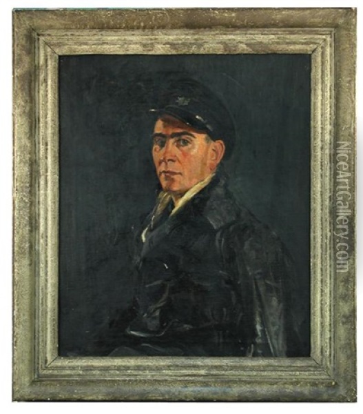 Self-portrait Of The Artist, In Fireman's Uniform Of The Second World War Oil Painting - Wilfred Stanley Haines