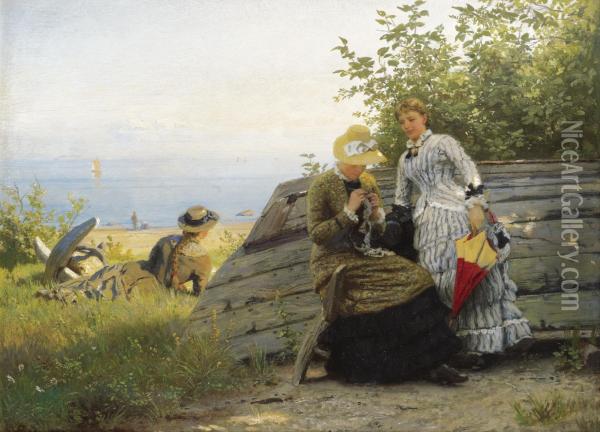 Ladies In The Sunshine Oil Painting - Hans Fredrik Gude