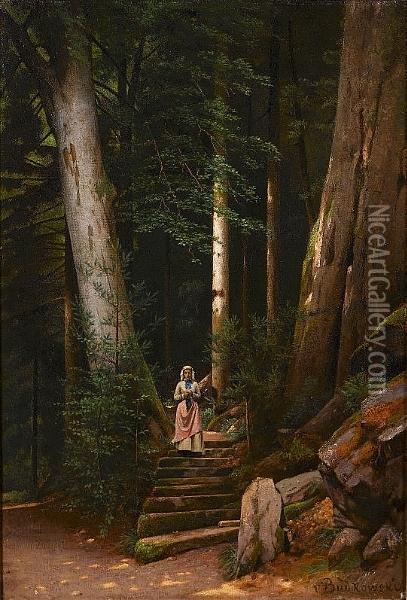 The Wooded Steps Oil Painting - Gustaw Daniel Budkowski