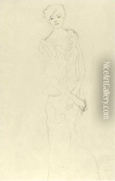 Tanzerin, Stehend Von Vorne Or Stehendes Madchen Oil Painting - Gustav Klimt