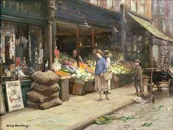 A London Street Market Oil Painting - Allan Douglas Davidson