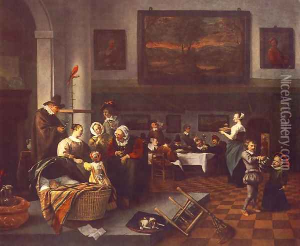The Christening Oil Painting - Jan Steen