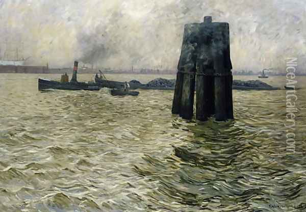 The Port of Hamburg Oil Painting - Leopold Karl Walter von Kalckreuth