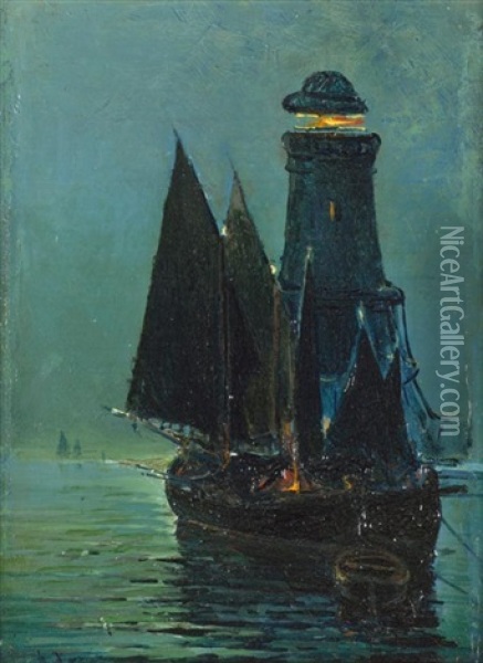 Nocturnal Maritime Scene Oil Painting - Vassilios Hatzis