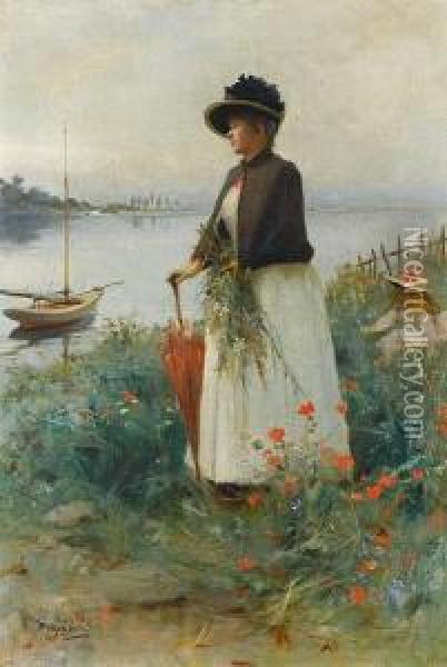 Gathering Flowers Oil Painting - Auguste Emile Pinchart