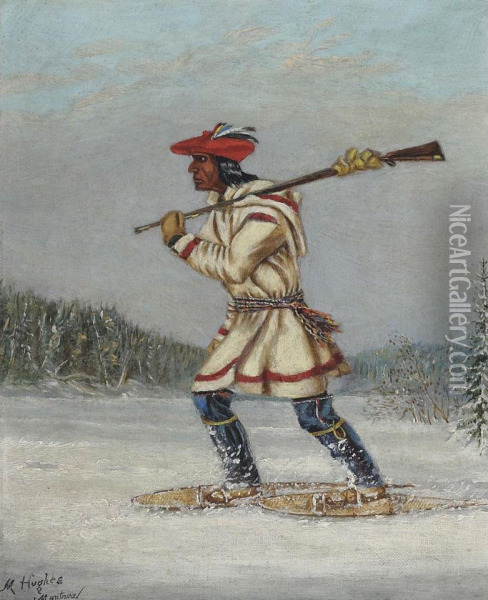 Indian Hunter On Snow Shoes Oil Painting - H. Hughes