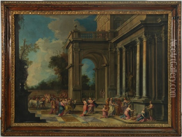 Scena Mitologica In Un'architettura Classica Oil Painting - Alberto Carlieri