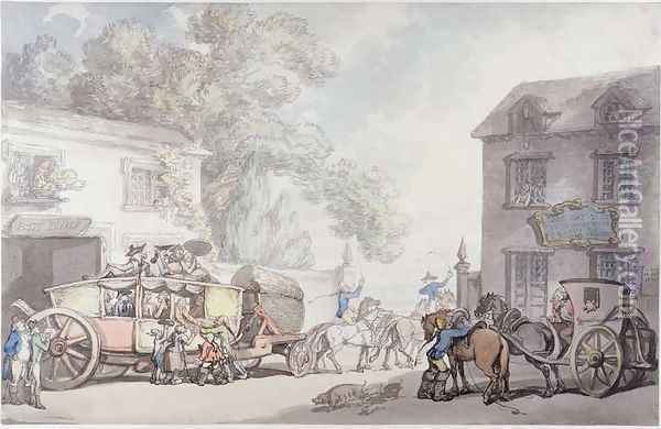 Travelling in France, c.1790 Oil Painting - Thomas Rowlandson