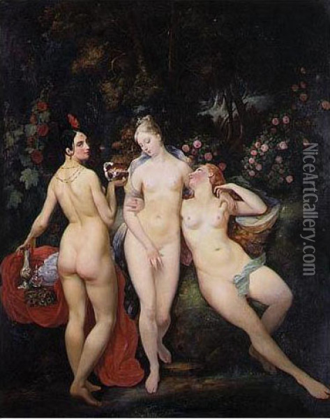 The Three Graces Oil Painting - Jules Joseph Bourdet