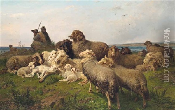 Schafer Mit Seiner Herde In Weiter Kustenlandschaft Oil Painting - August Friedrich Albrecht Schenck