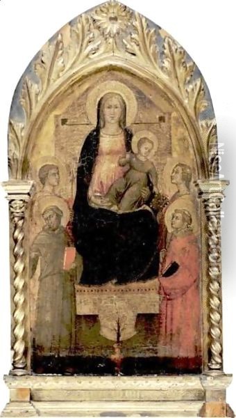 Madonna And Child With Saints Francis, Dorothy, Steven And A Young Male Saint Holding A Spear Oil Painting - Lorenzo Di Nicolo Di Martino