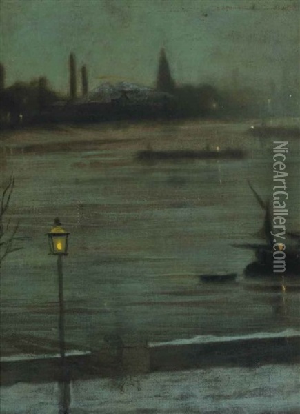 Thames Nocturne: Battersea Reach From Cheyne Walk Oil Painting - Walter Greaves