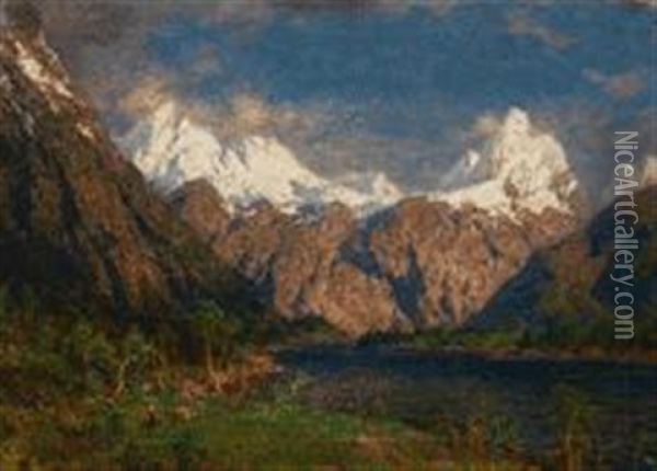 Norwegische Fjordlandschaft Oil Painting - Carl August (Karl M.) Osterley