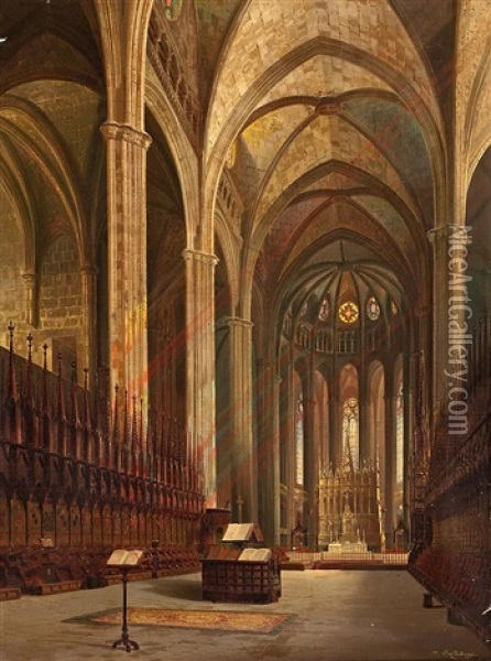 Interior De La Catedral De Barcelona Oil Painting - Aquiles Battistuzzi