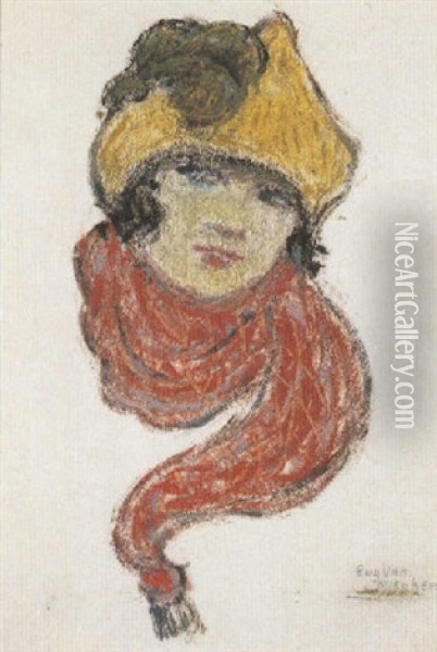 Meisje Met Rode Sjaal Oil Painting - Eugene van Mieghem