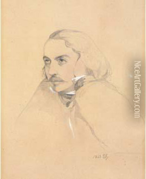 Autoportrait
 Crayon Noir Et Rehauts De Gouache Blanche Sur Papier Beige Oil Painting - Eugene Fromentin
