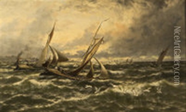 Rising Wind And Sea, Off Sheerness Oil Painting - Thomas Rose Miles