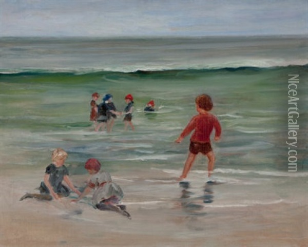 Children Playing On The Seashore Oil Painting - Mary Curtis Richardson