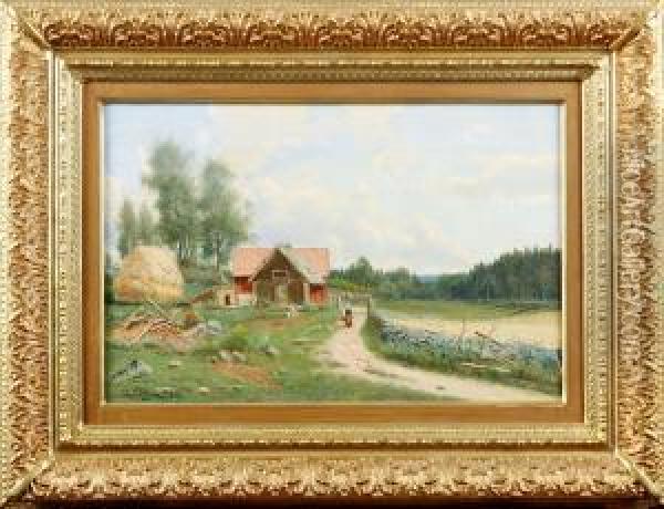 Kvinnofigur Pa Landsvag Oil Painting - Carl August Fahlgren